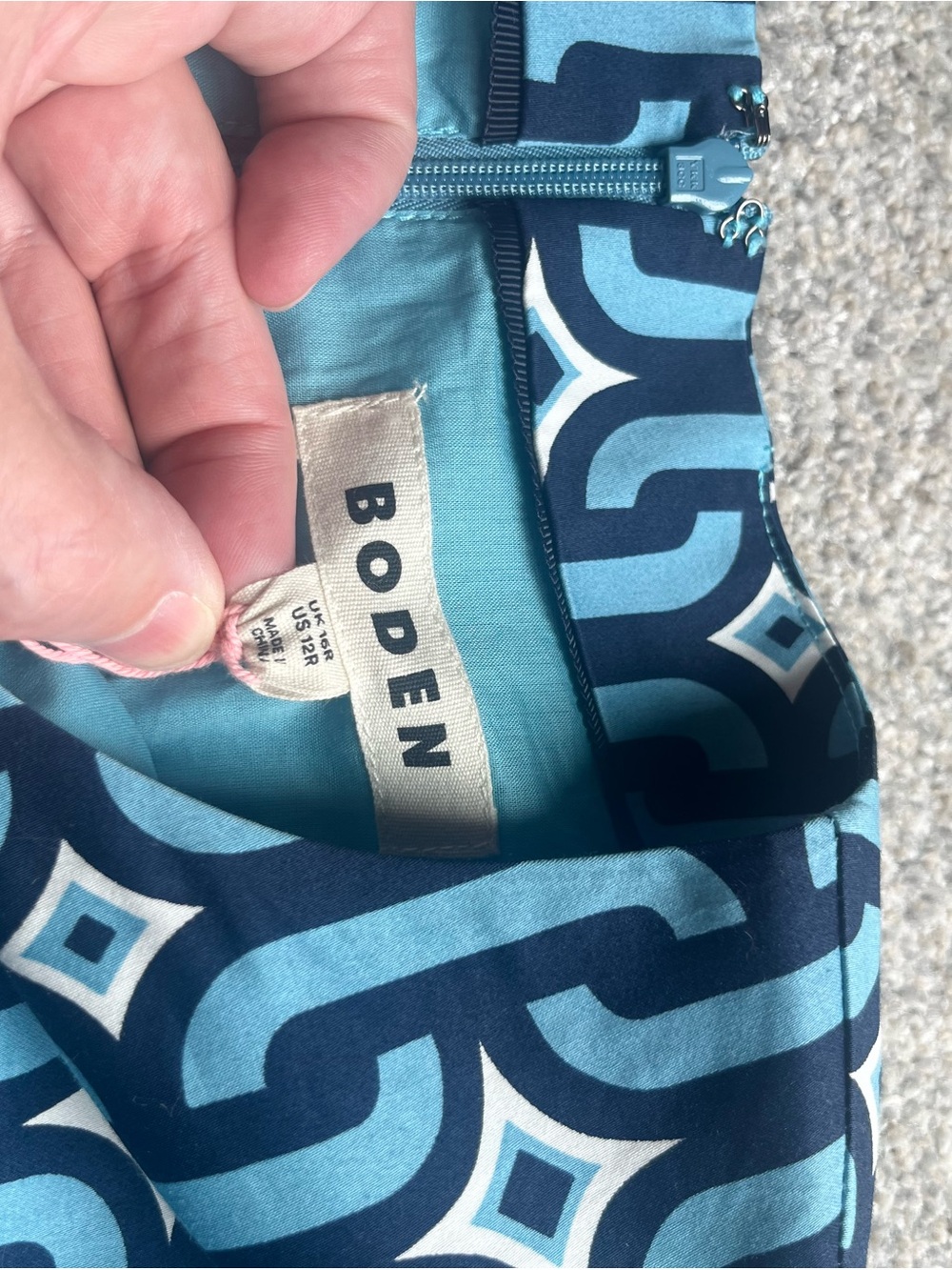 Boden Teal & Navy Geometric Print Dress - Picture 3 of 3